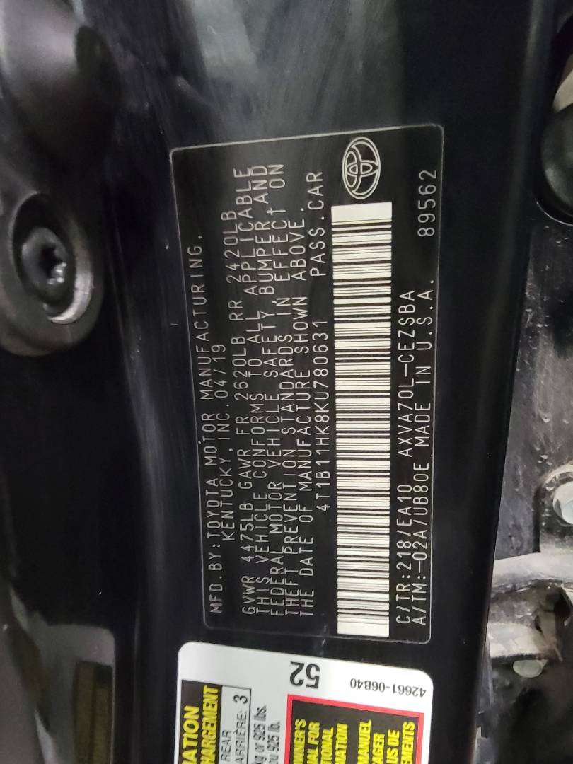 2019 TOYOTA CAMRY — 77029 Miles — Lot KU780631 — Main - Marhaba Auctions Used Cars - Image 10