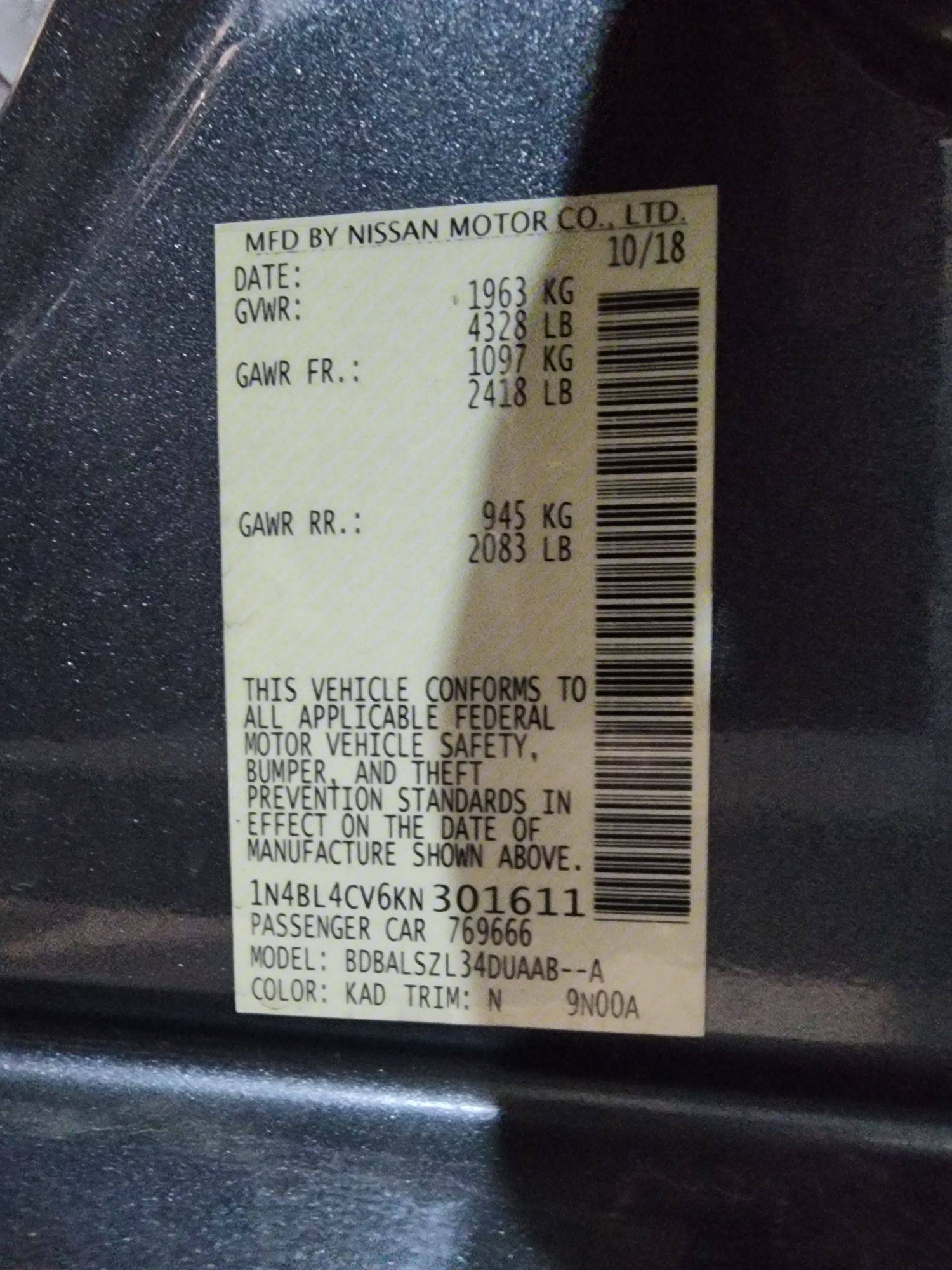 2019 NISSAN ALTIMA — 132285 Miles — Lot 40302640 — Al Quoz - Marhaba Auctions Used Cars - Image 11