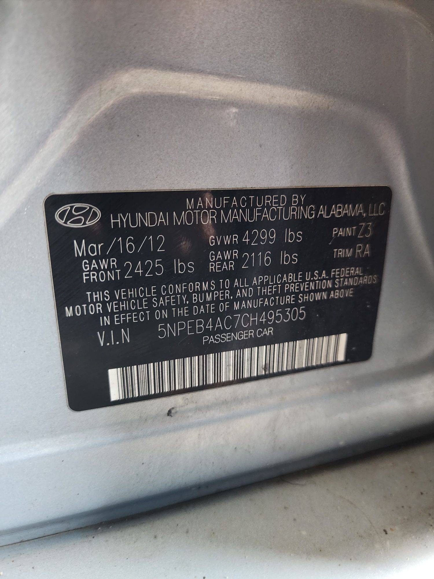 2012 HYUNDAI SONATA — 146138 Miles — Lot 13345 — Main - Marhaba Auctions Used Cars - Image 8