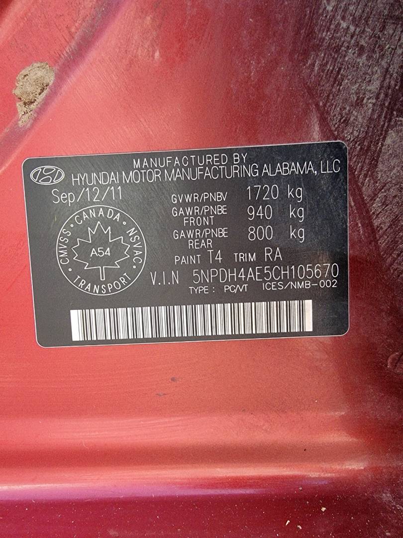 2012 HYUNDAI ELANTRA — 185643 KM — Lot 1325487 — Main - Marhaba Auctions Used Cars - Image 8