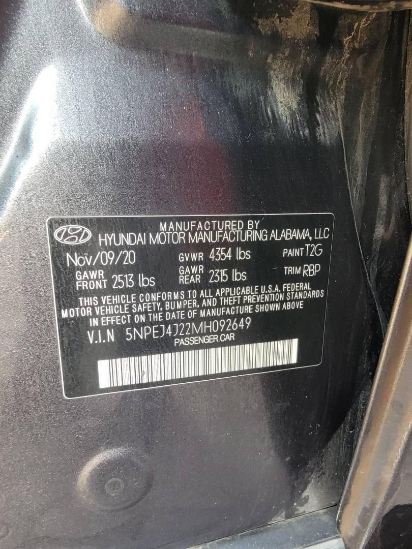 2021 HYUNDAI SONATA — 130393 Miles — Lot 092649 — Main - Marhaba Auctions Used Cars - Image 10