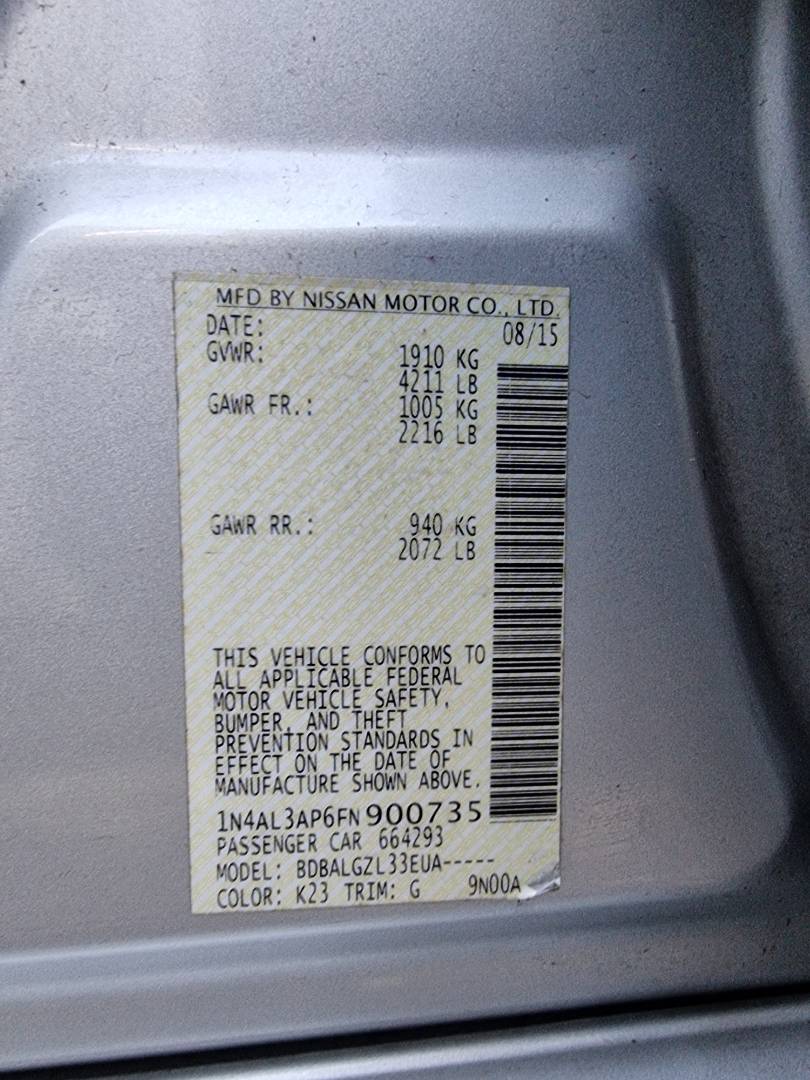 2015 NISSAN ALTIMA — 221284 Miles — Lot 215487 — Main - Marhaba Auctions Used Cars - Image 9