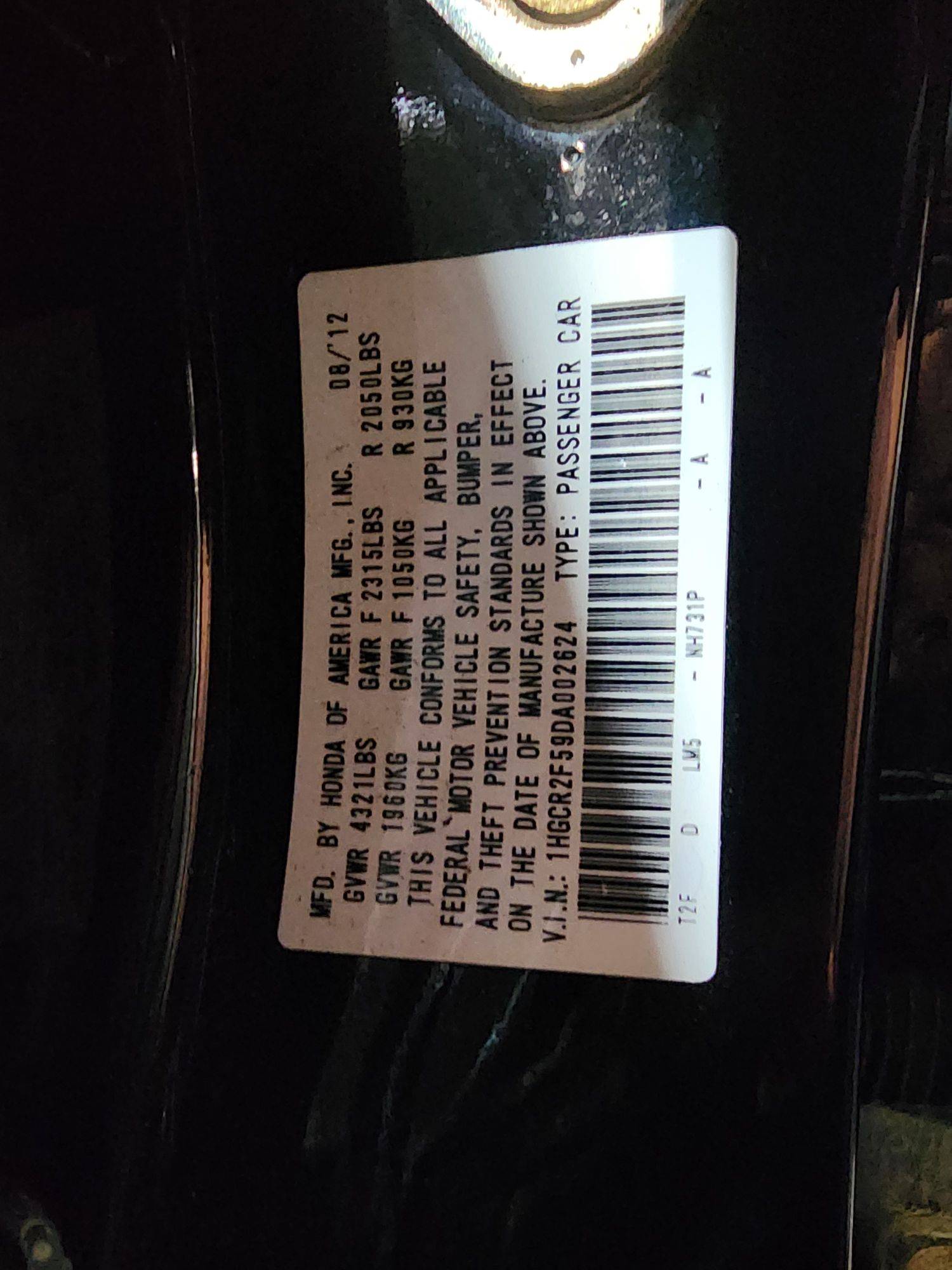 2013 HONDA ACCORD — 214614 Miles — Lot 002624 — Al Quoz - Marhaba Auctions Used Cars - Image 10