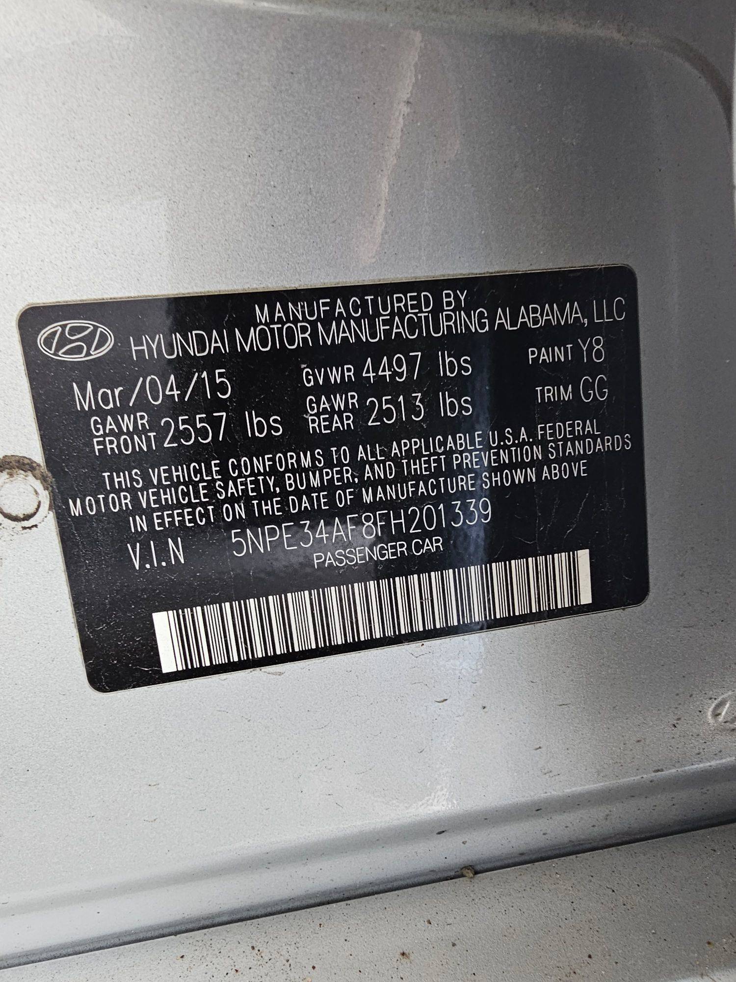 2015 HYUNDAI SONATA — 112829 Miles — Lot F8FH201339 — Souq - Marhaba Auctions Used Cars - Image 9