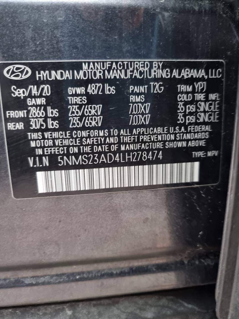 2020 HYUNDAI SANTA FE — 75017 Miles — Lot 215487 — Ind. 12 - Marhaba Auctions Used Cars - Image 9