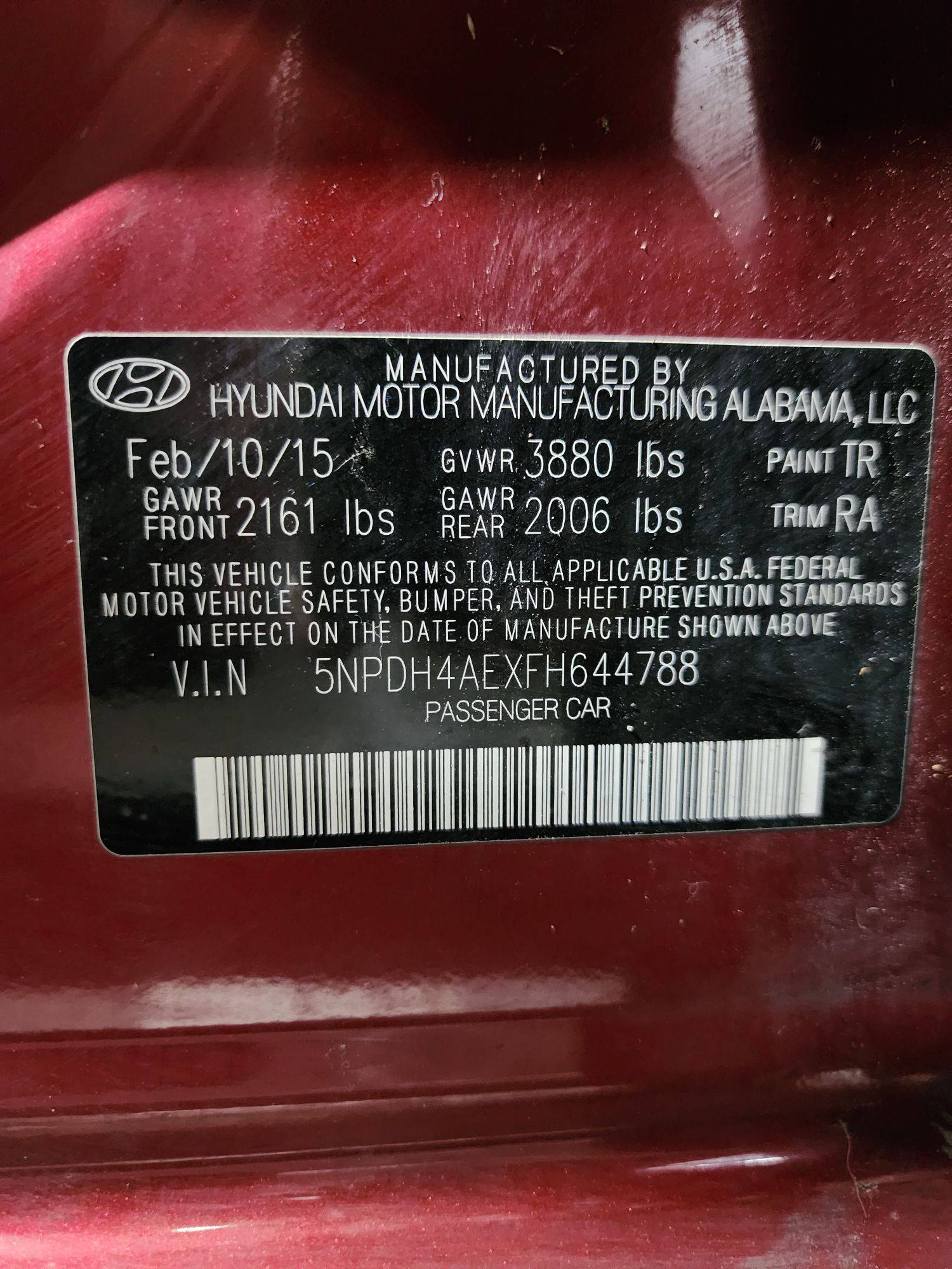 2015 HYUNDAI ELANTRA — 212923 Miles — Lot 342660 — Al Quoz - Marhaba Auctions Used Cars - Image 10