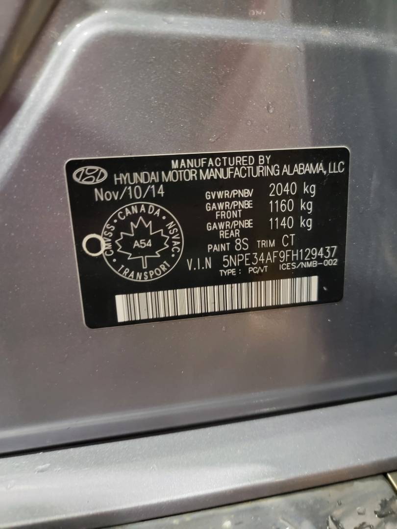 2015 HYUNDAI SONATA — 351279 KM — Lot FH129437 - Marhaba Auctions Used Cars - Image 10