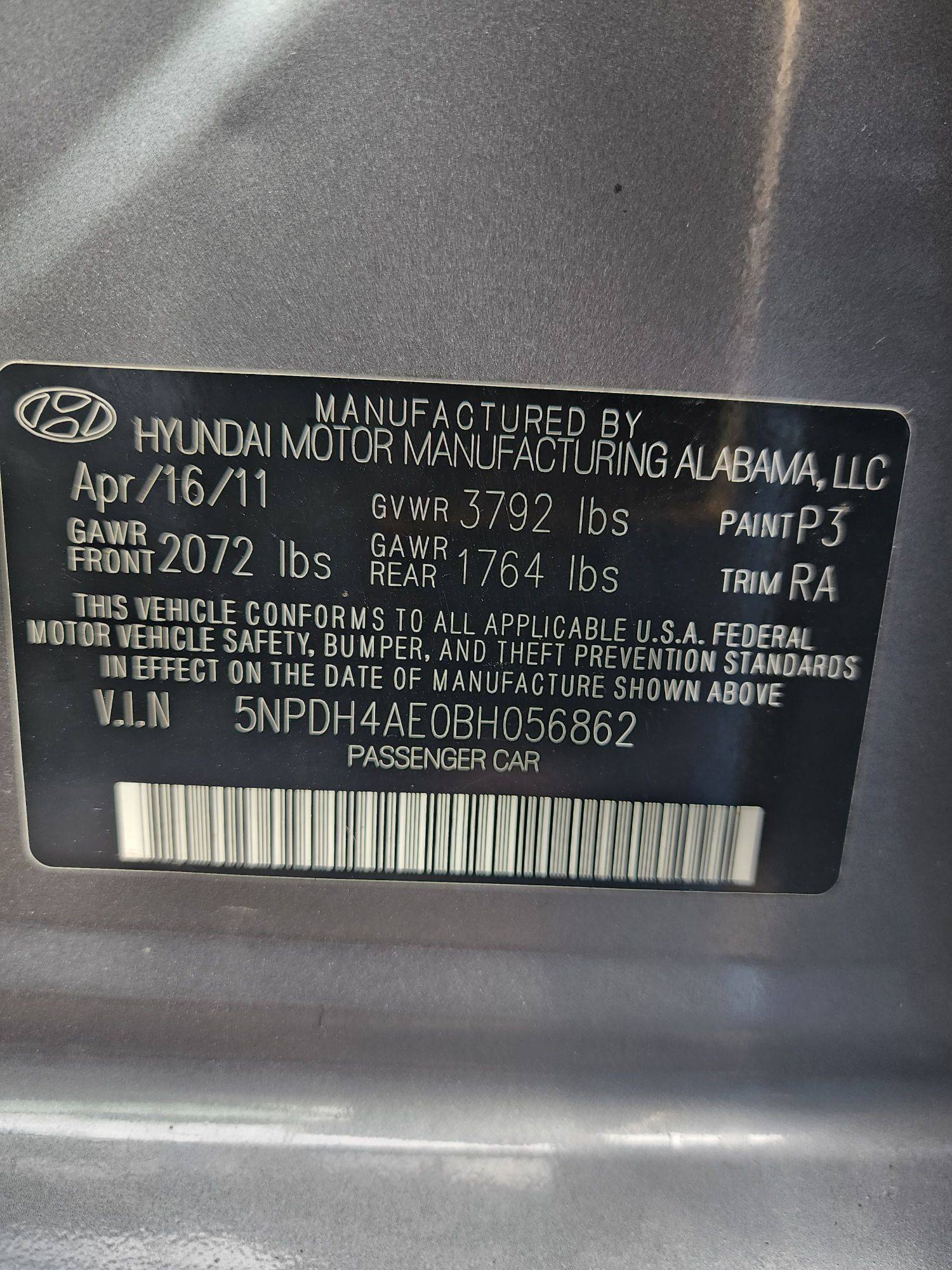 2011 HYUNDAI ELANTRA — 170140 Miles — Lot 71458213 - Marhaba Auctions Used Cars - Image 3