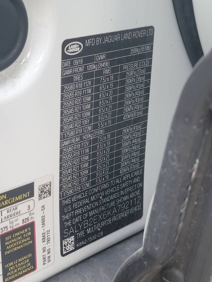 2019 LAND ROVER RANGE ROVER VELAR — 59732 Miles — Lot A792112 — Main - Marhaba Auctions Used Cars - Image 10