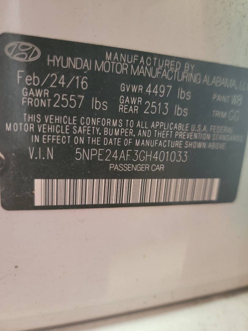 2016 HYUNDAI SONATA — 129014 Miles — Lot 68587693 - Marhaba Auctions Used Cars - Image 3