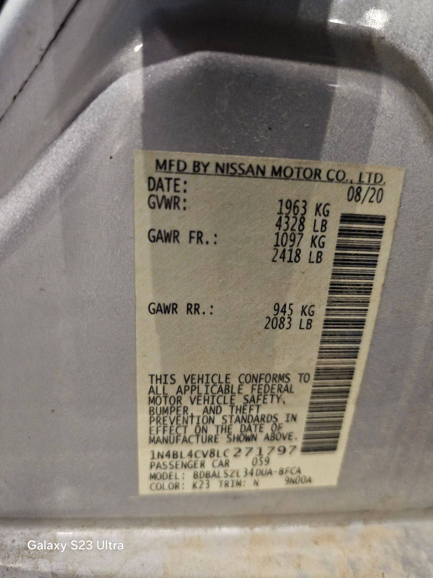 2020 NISSAN ALTIMA — 155123 Miles — Lot LC271797 — Main - Marhaba Auctions Used Cars - Image 8