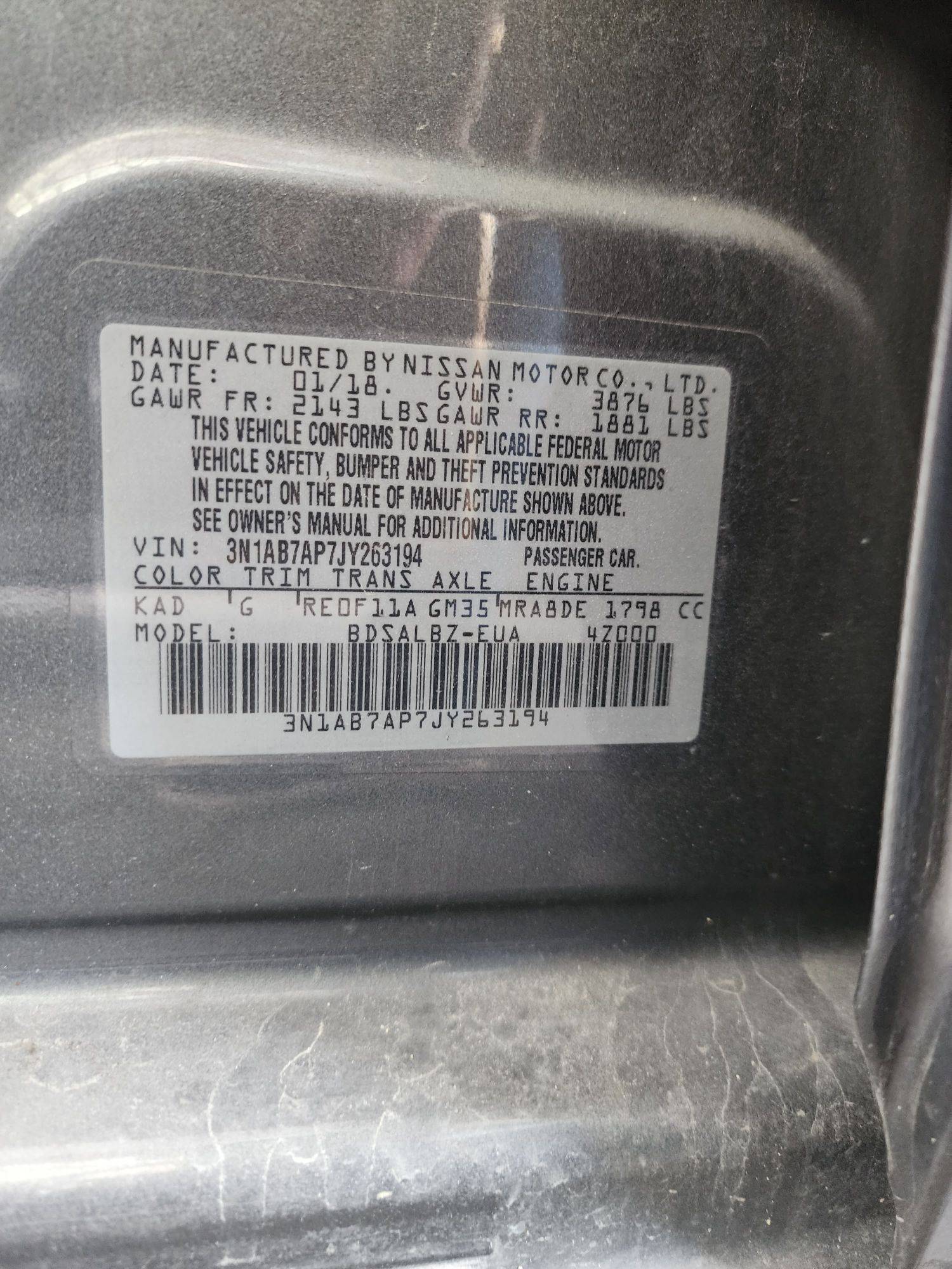 2018 NISSAN SENTRA — 116542 Miles — Lot 74497613 - Marhaba Auctions Used Cars - Image 9