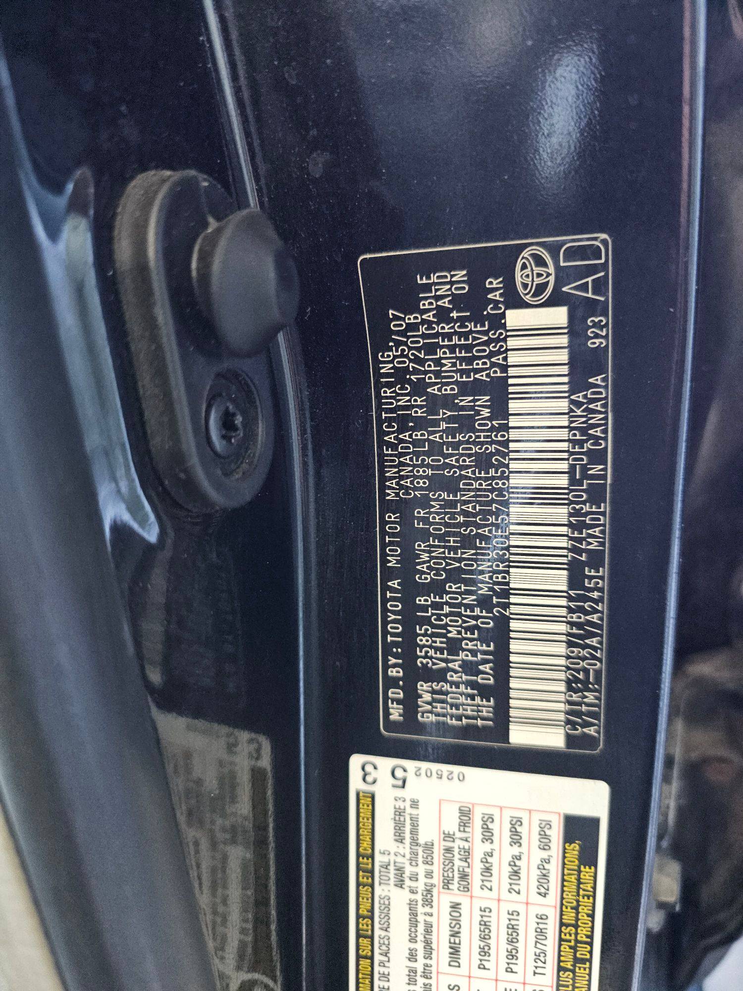 2007 TOYOTA COROLLA — 107089 Miles — Lot 7C852761 — Souq - Marhaba Auctions Used Cars - Image 9