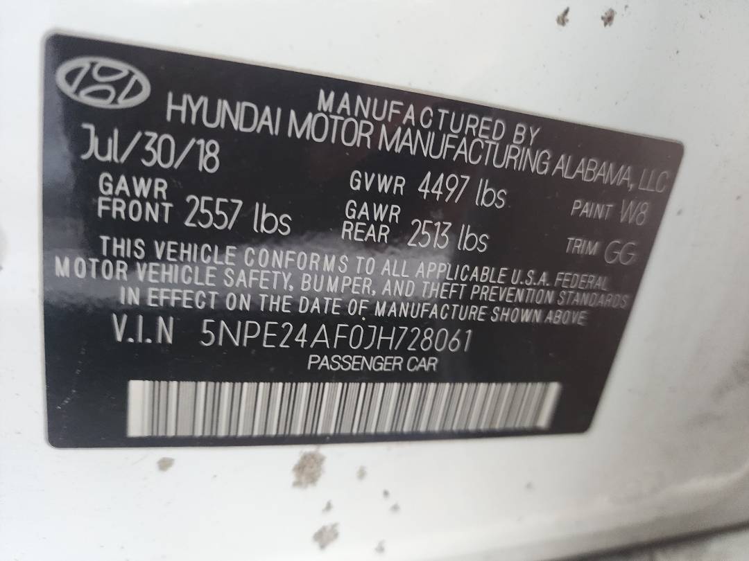 2018 HYUNDAI SONATA — 127002 Miles — Lot JH728061 - Marhaba Auctions Used Cars - Image 3