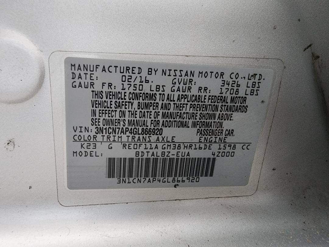 2016 NISSAN VERSA — 157126 Miles — Lot L866920 - Marhaba Auctions Used Cars - Image 3