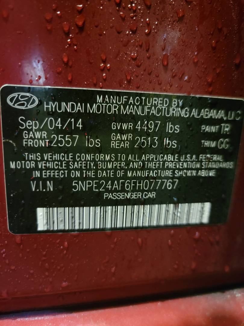 2015 HYUNDAI SONATA — 166134 Miles — Lot H077767 - Marhaba Auctions Used Cars - Image 3