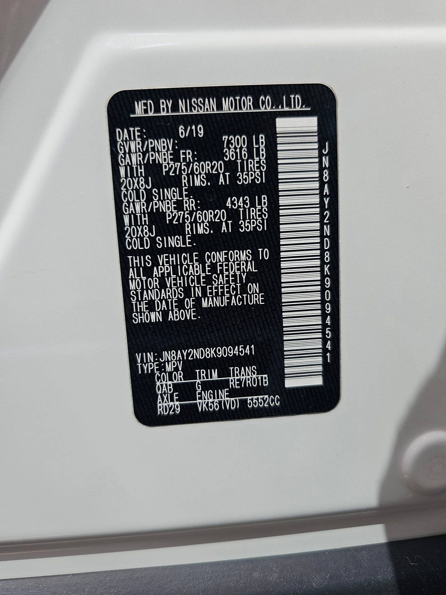 2019 NISSAN ARMADA — 86415 Miles — Lot K9094541 — Al Surrah - Marhaba Auctions Used Cars - Image 11