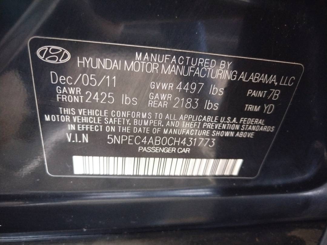 2012 HYUNDAI SONATA — 253165 Miles — Lot 414545415 - Marhaba Auctions Used Cars - Image 10