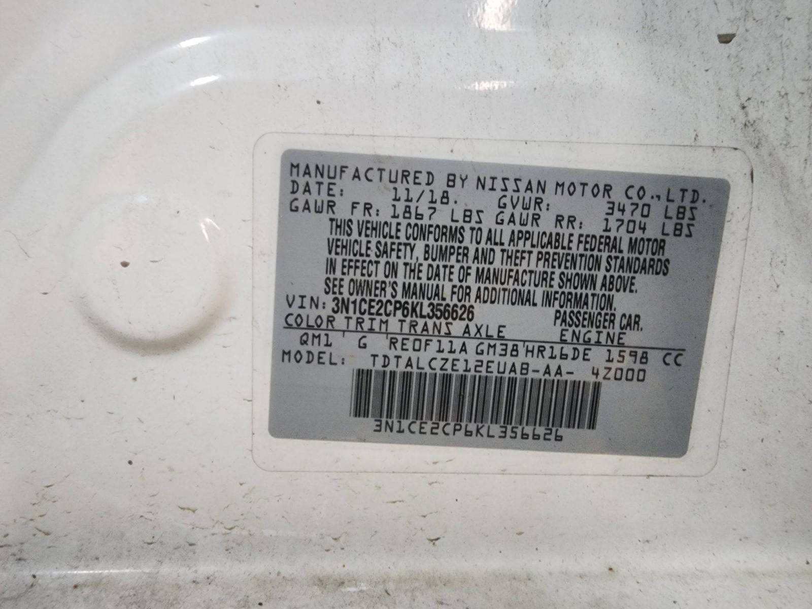 2019 NISSAN VERSA NOTE — 116545 Miles — Lot 76367144 — Al Quoz - Marhaba Auctions Used Cars - Image 10