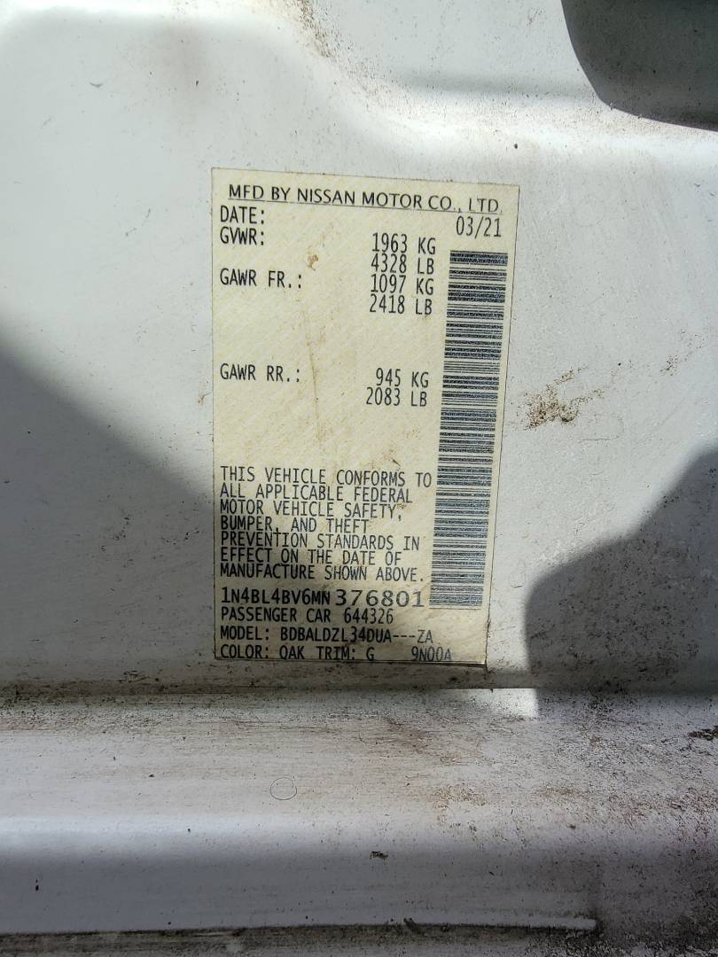2021 NISSAN ALTIMA — 104903 Miles — Lot MN376801 — Main - Marhaba Auctions Used Cars - Image 9