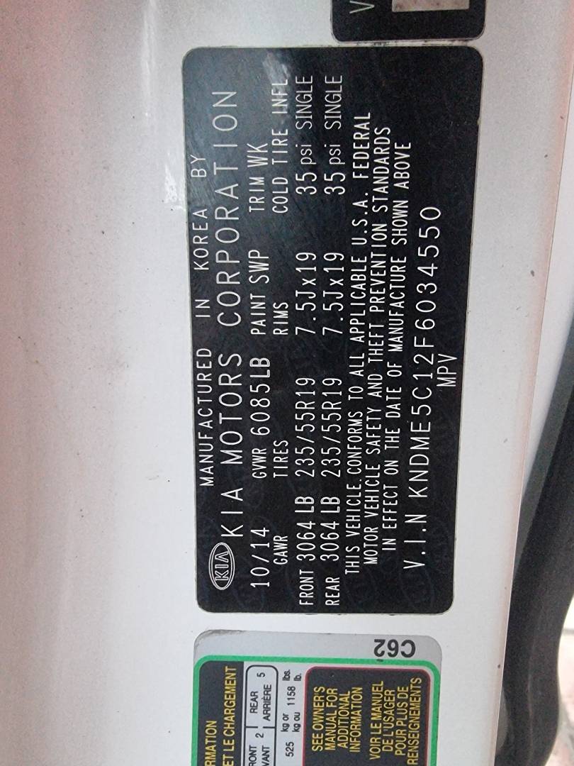 2015 KIA SEDONA — 210736 Miles — Lot 034550 — Ind. 12 - Marhaba Auctions Used Cars - Image 3