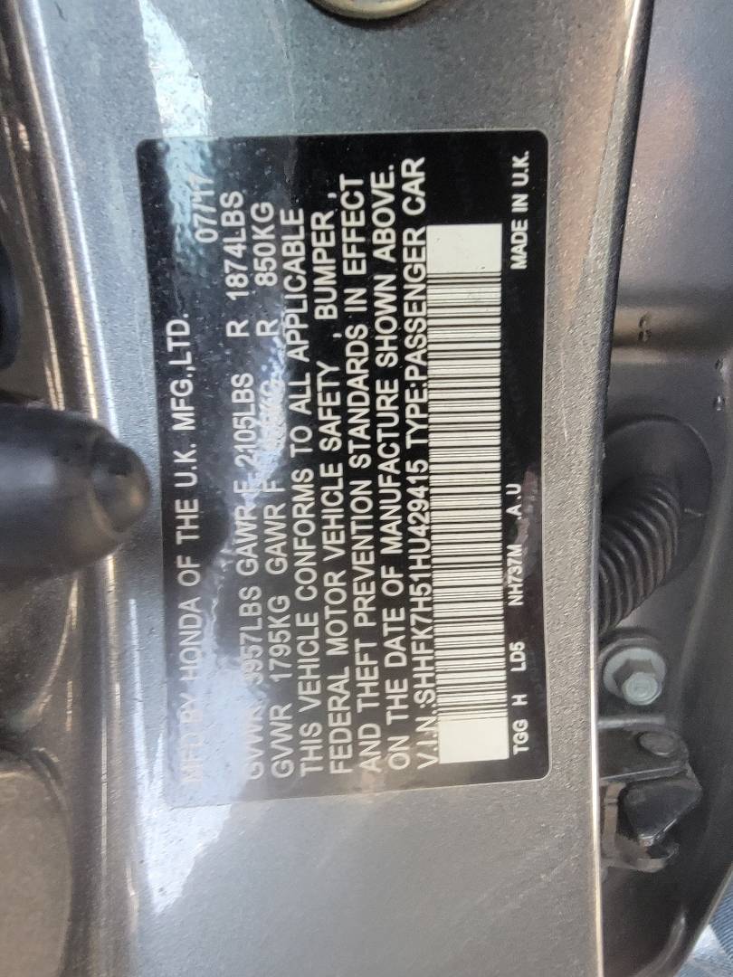 2017 HONDA CIVIC — 65753 Miles — Lot U429415 — Main - Marhaba Auctions Used Cars - Image 10