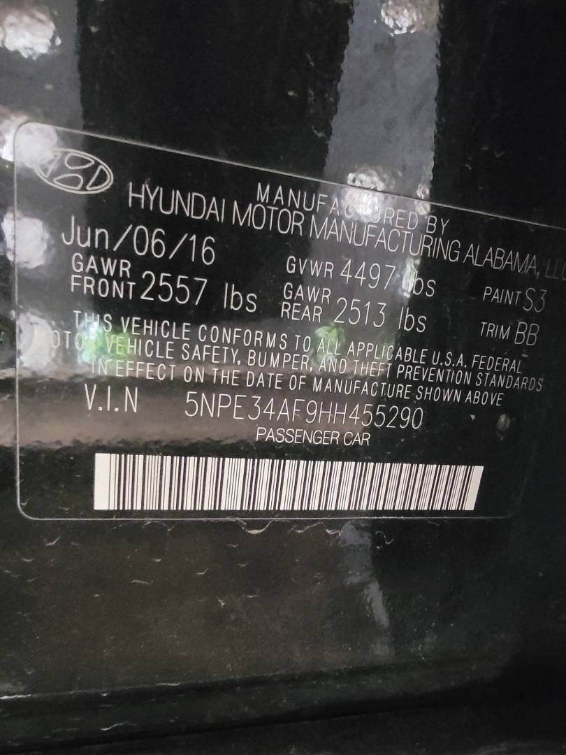 2017 HYUNDAI SONATA — 124775 Miles — Lot HH455290 - Marhaba Auctions Used Cars - Image 3