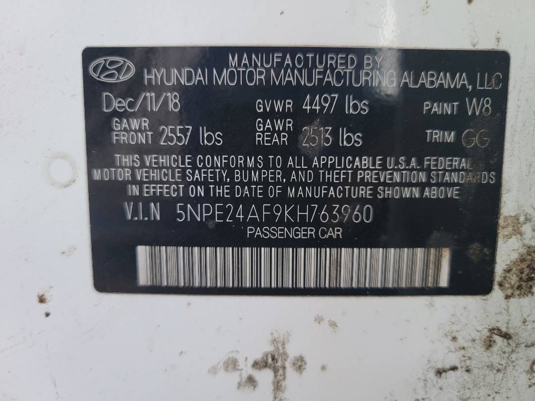 2019 HYUNDAI SONATA — 78241 Miles — Lot H763960 - Marhaba Auctions Used Cars - Image 9