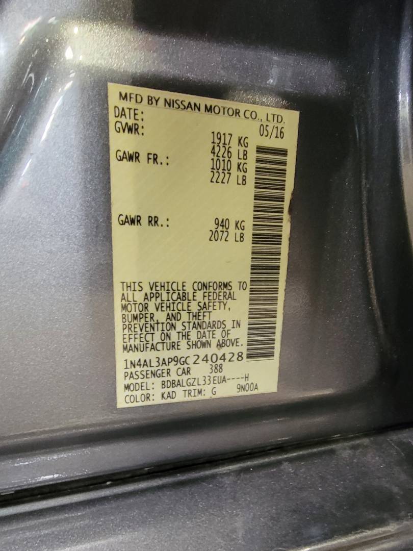 2016 NISSAN ALTIMA — 161093 Miles — Lot GC240428 — Main - Marhaba Auctions Used Cars - Image 9