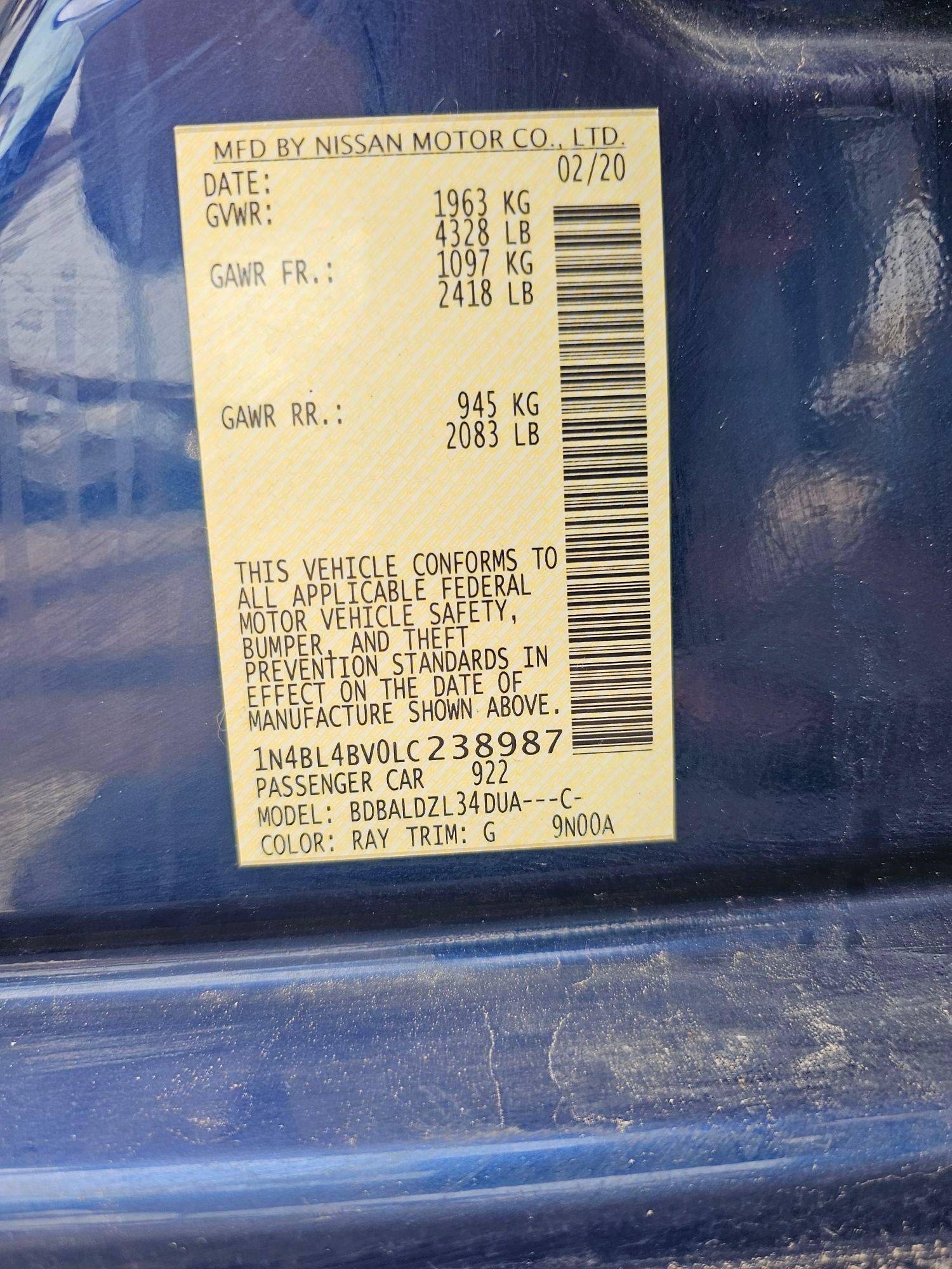 2020 NISSAN ALTIMA — 124894 Miles — Lot BV0LC238987 — Souq - Marhaba Auctions Used Cars - Image 9