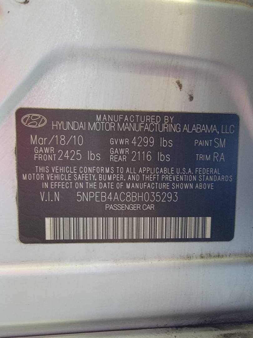 2011 HYUNDAI SONATA — 185724 Miles — Lot 035293 — Main - Marhaba Auctions Used Cars - Image 9