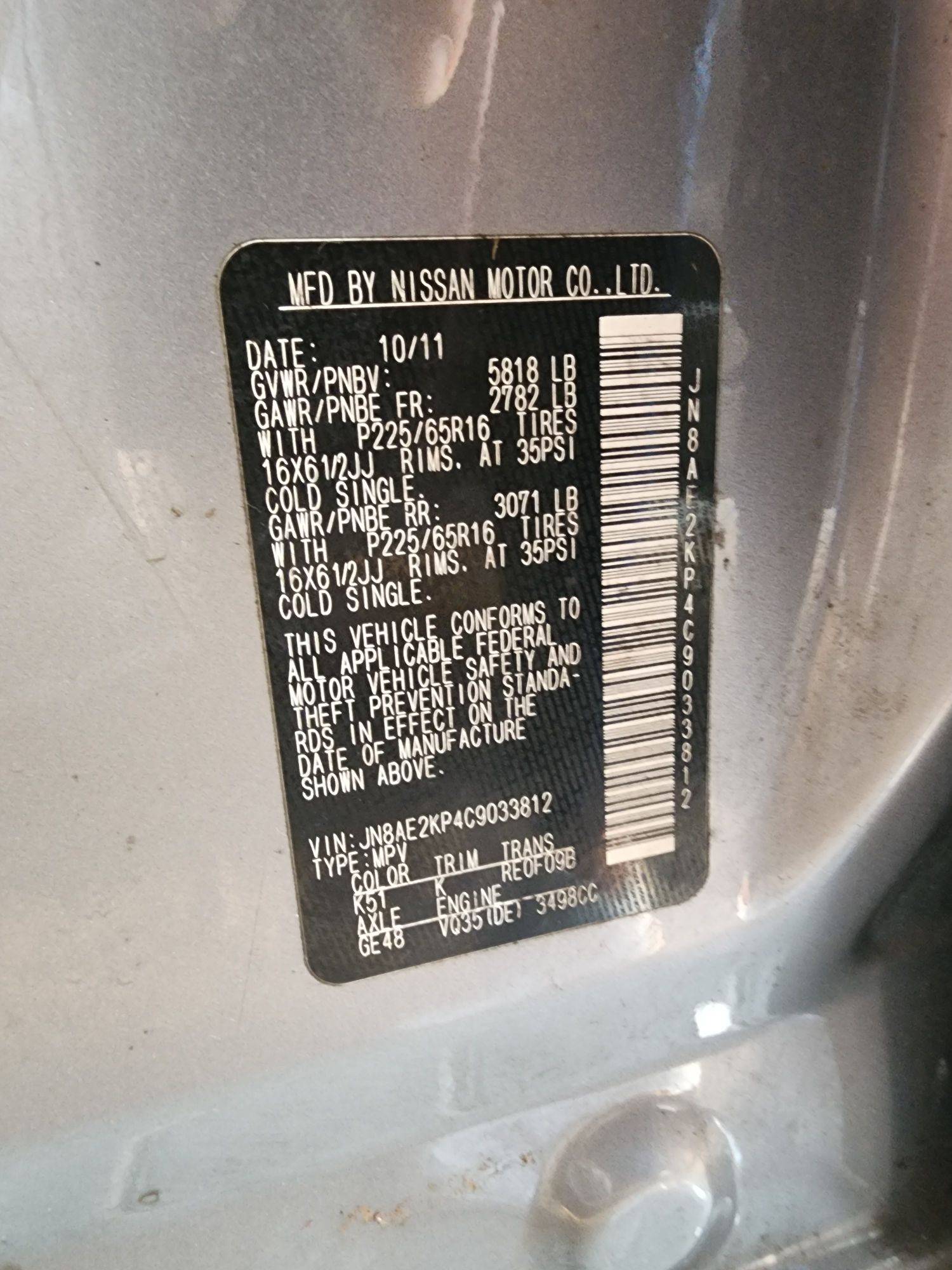 2012 NISSAN QUEST — 183344 Miles — Lot 57234633 — Souq - Marhaba Auctions Used Cars - Image 8