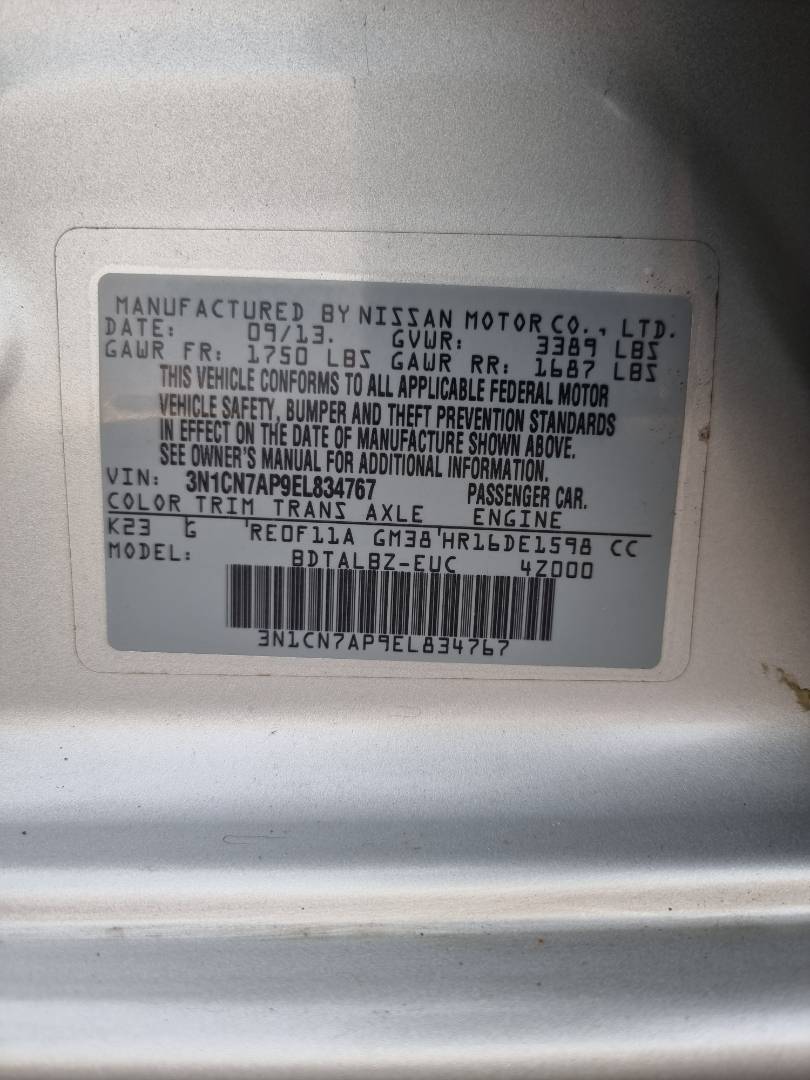 2014 NISSAN VERSA — 97814 Miles — Lot 125478 — Ind. 12 - Marhaba Auctions Used Cars - Image 9