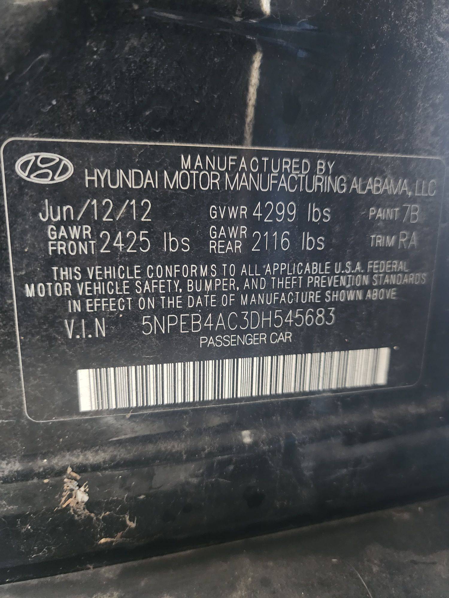 2013 HYUNDAI SONATA — 210442 Miles — Lot 37561025 - Marhaba Auctions Used Cars - Image 3