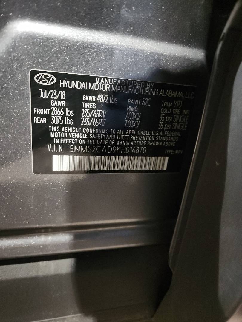 2019 HYUNDAI SANTA FE — 67126 Miles — Lot 75934613 - Marhaba Auctions Used Cars - Image 3