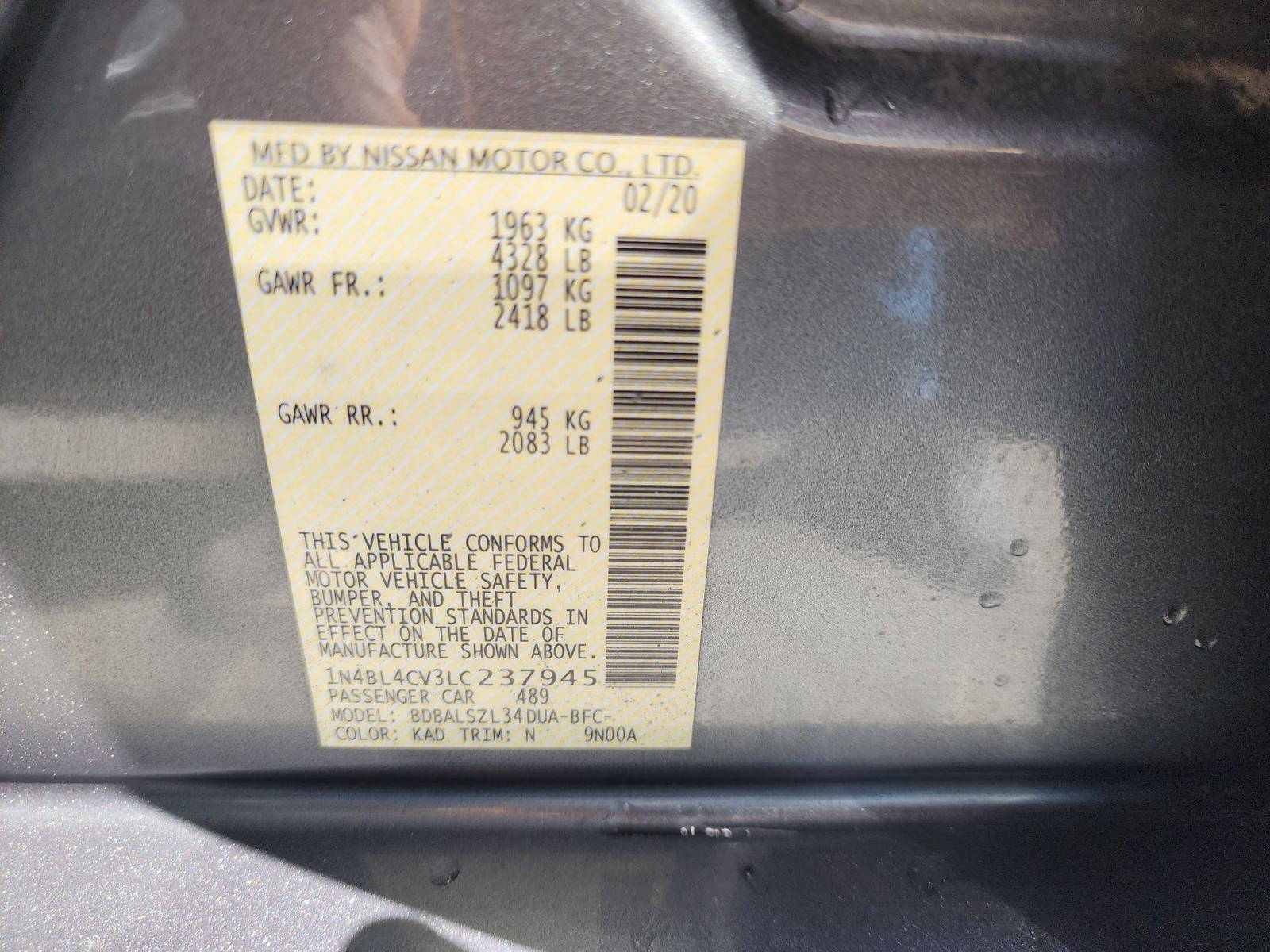 2020 NISSAN ALTIMA — 74946 Miles — Lot 237945 - Marhaba Auctions Used Cars - Image 5