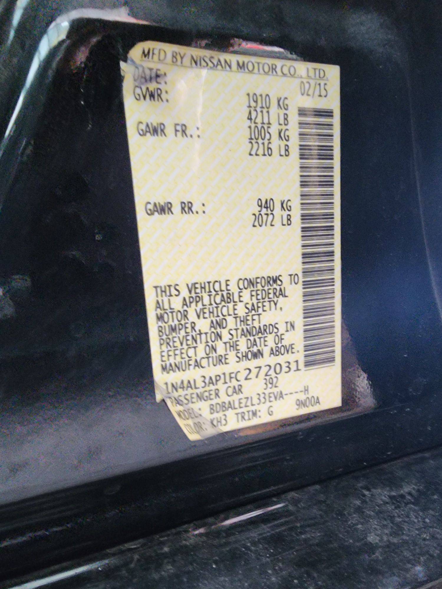 2015 NISSAN ALTIMA — 179895 Miles — Lot 38860328 — Souq - Marhaba Auctions Used Cars - Image 10