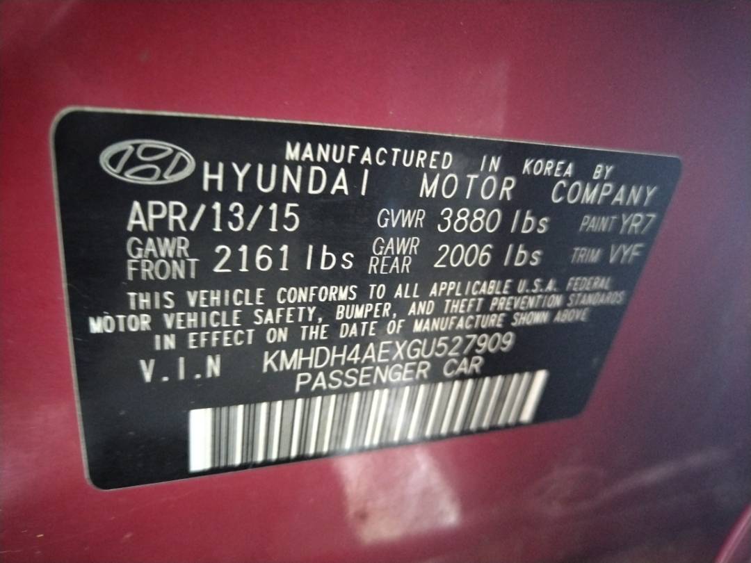 2016 HYUNDAI ELANTRA — 134843 Miles — Lot 66393503 - Marhaba Auctions Used Cars - Image 4