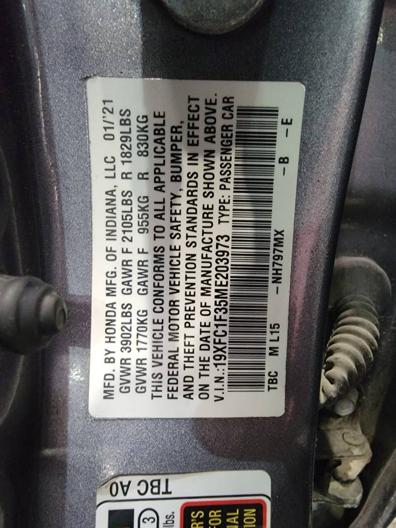 2021 HONDA CIVIC — 28827 Miles — Lot E203973 — Main - Marhaba Auctions Used Cars - Image 9