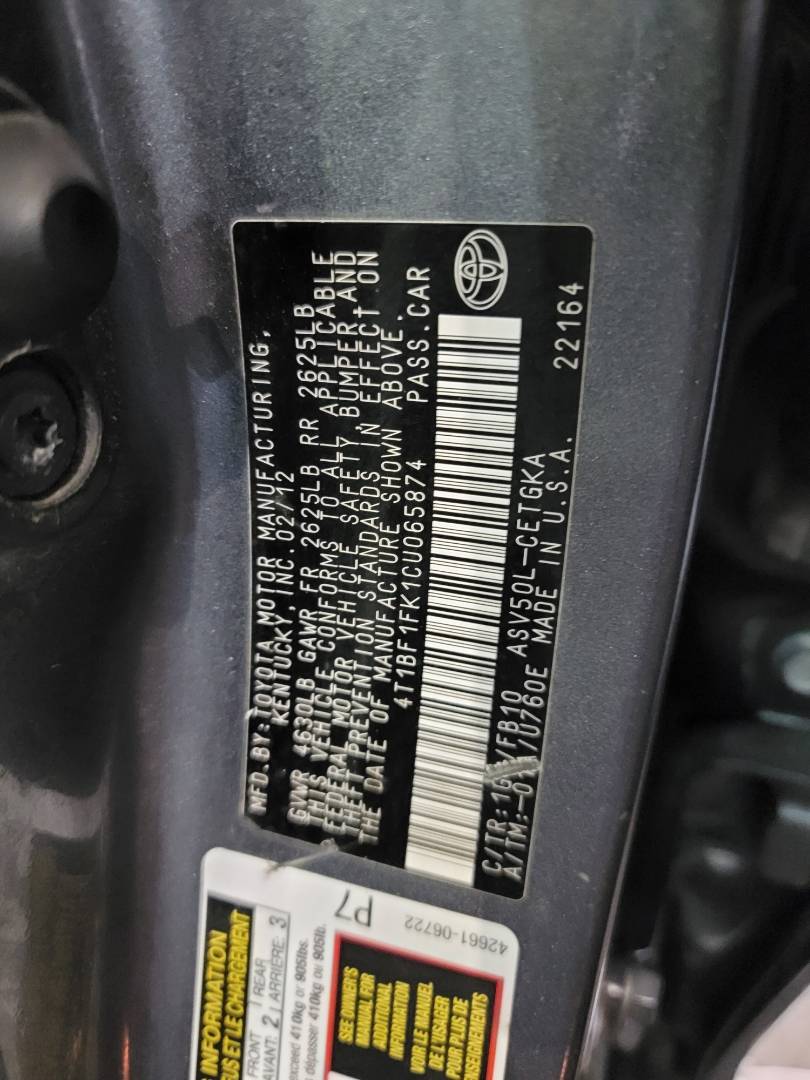 2012 TOYOTA CAMRY — 147868 Miles — Lot CU065874 — Main - Marhaba Auctions Used Cars - Image 11