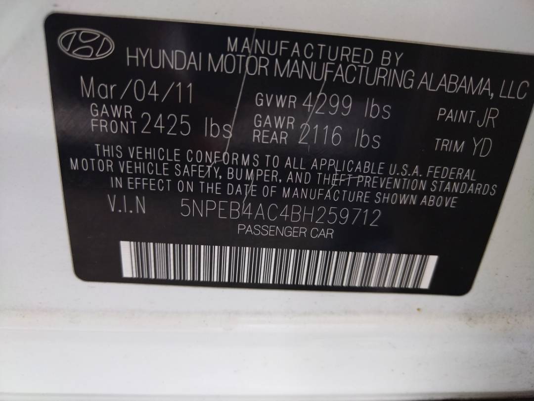 2011 HYUNDAI SONATA — 138055 Miles — Lot 63880813 - Marhaba Auctions Used Cars - Image 4