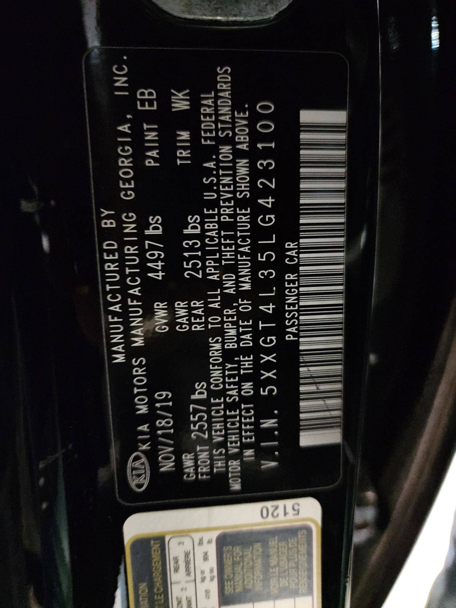 2020 KIA OPTIMA — 123165 Miles — Lot 59179874 — Al Quoz - Marhaba Auctions Used Cars - Image 10