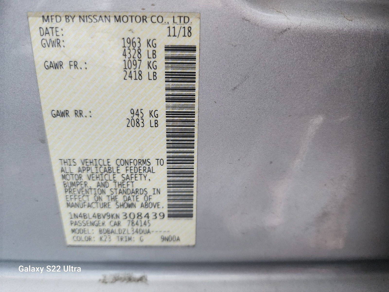 2019 NISSAN ALTIMA — 122868 Miles — Lot N308439 - Marhaba Auctions Used Cars - Image 9