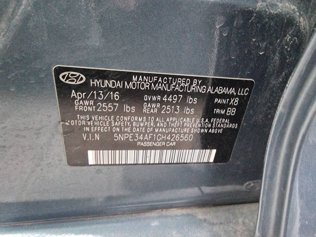 2016 HYUNDAI SONATA — 74434 Miles — Lot H426560 — Ind. 12 - Marhaba Auctions Used Cars - Image 9