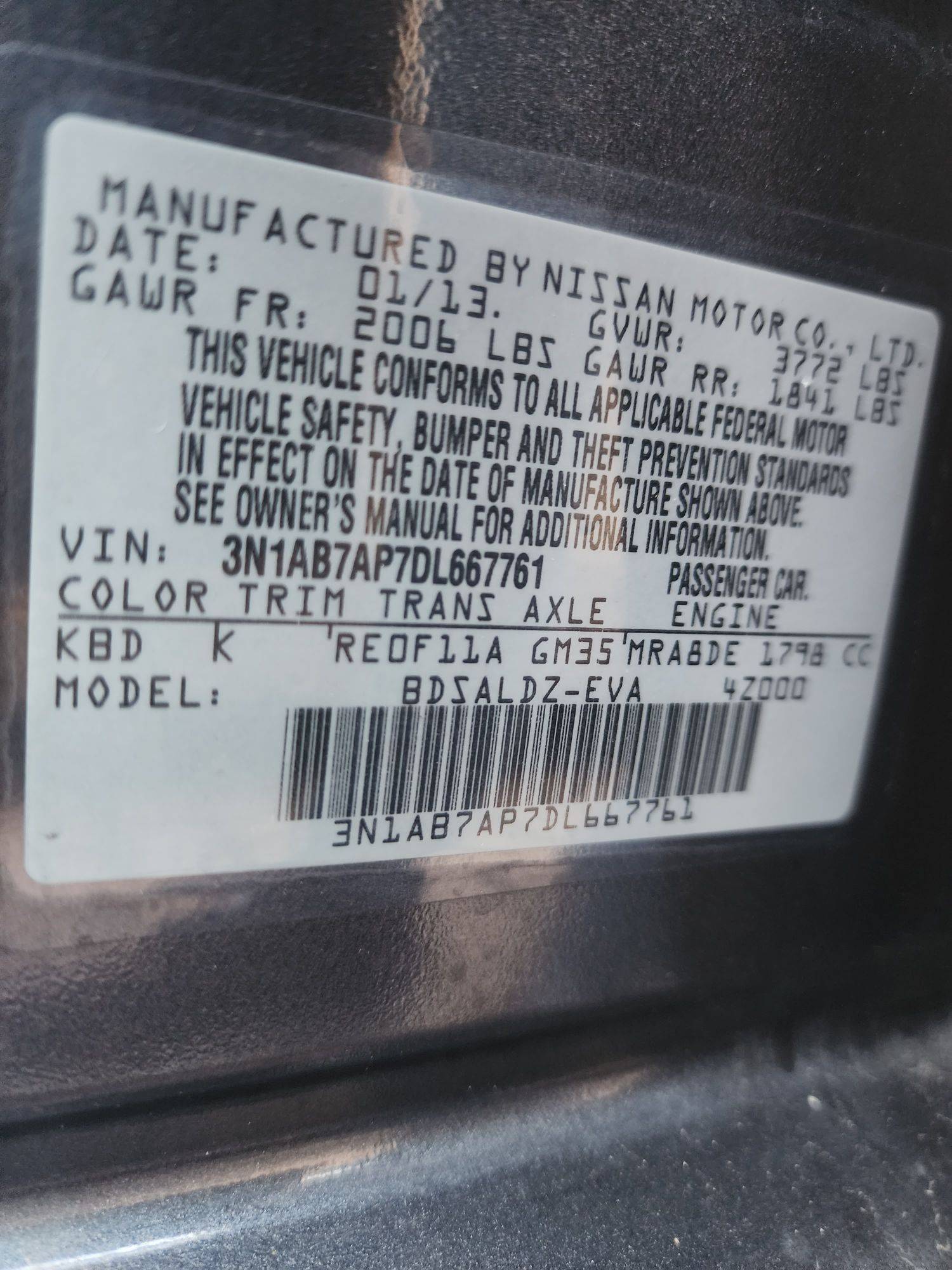 2013 NISSAN SENTRA — 130533 Miles — Lot 72872133 - Marhaba Auctions Used Cars - Image 3