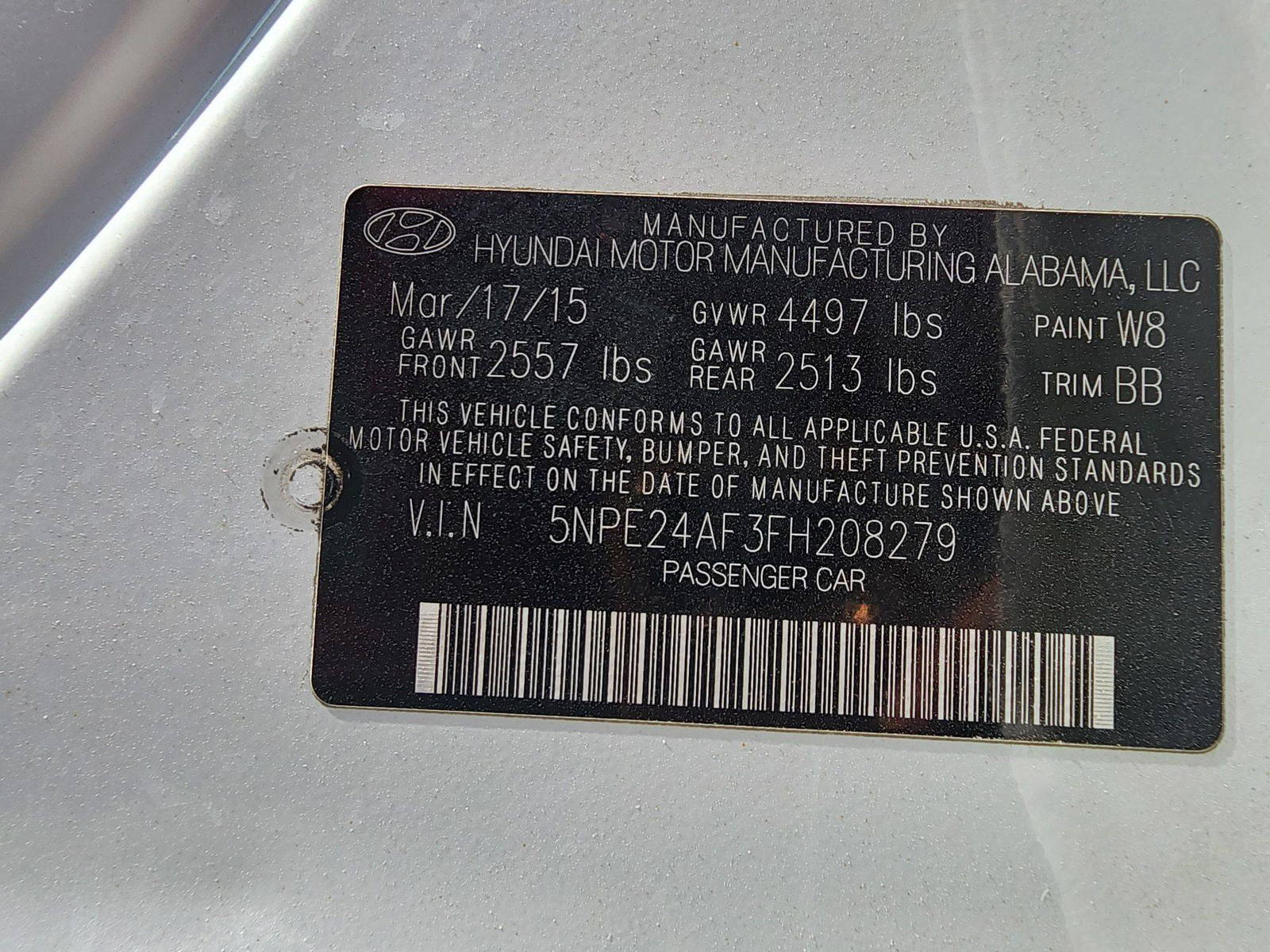 2015 HYUNDAI SONATA — 107521 Miles — Lot 48578 — Al Quoz - Marhaba Auctions Used Cars - Image 9