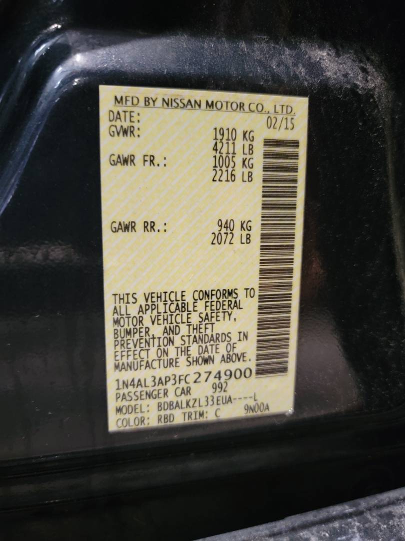 2015 NISSAN ALTIMA — 163886 Miles — Lot 75720263 - Marhaba Auctions Used Cars - Image 9