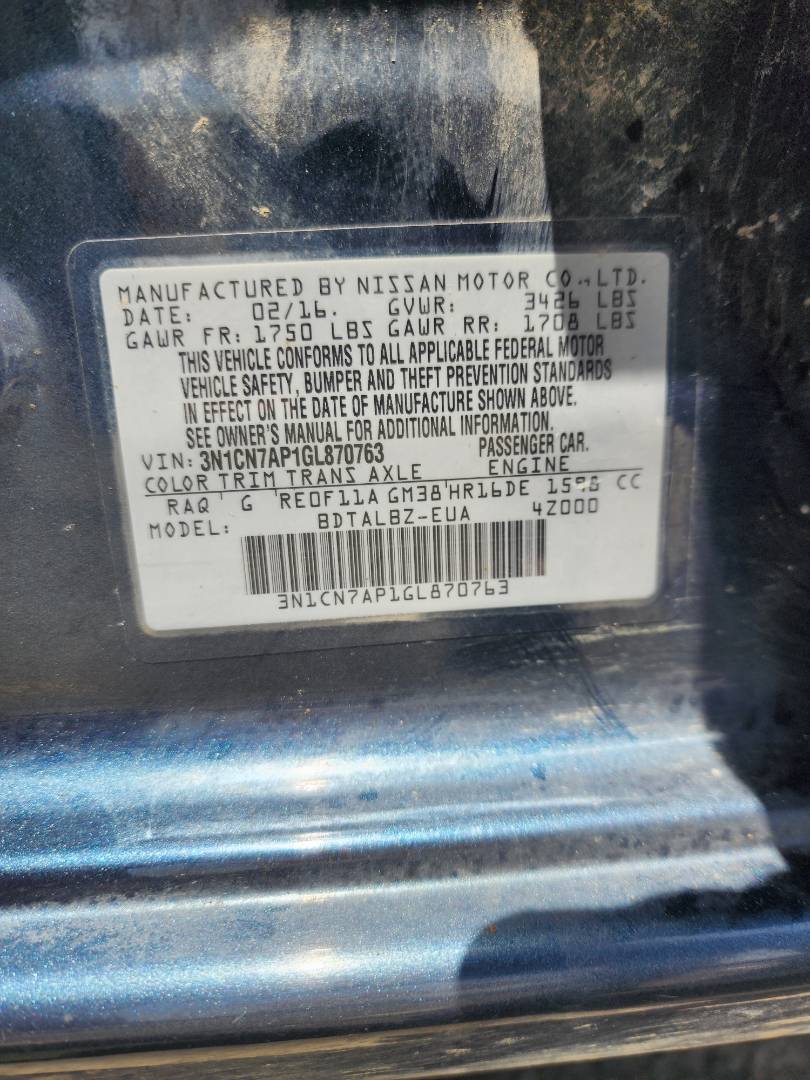 2016 NISSAN VERSA — 140747 Miles — Lot 77651933 - Marhaba Auctions Used Cars - Image 4