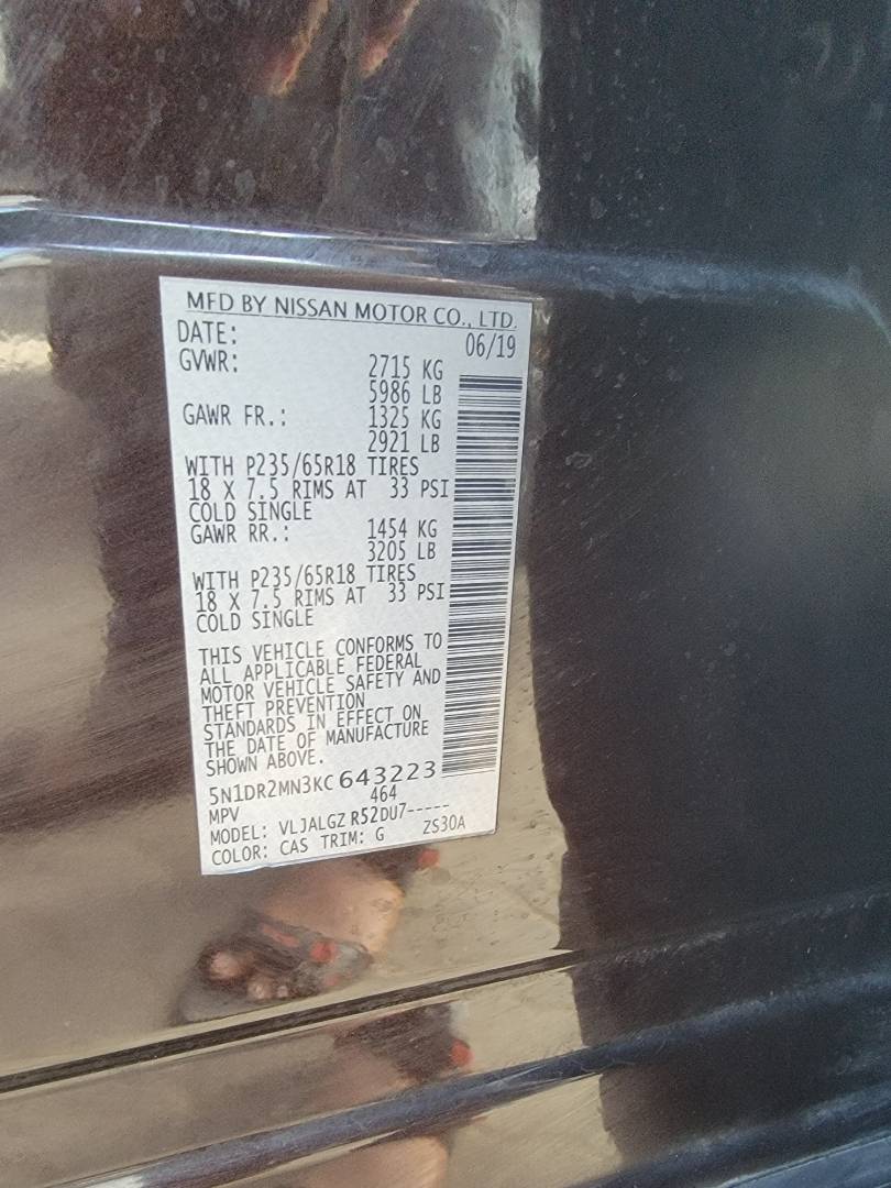2019 NISSAN PATHFINDER — 136357 Miles — Lot C643223 — Main - Marhaba Auctions Used Cars - Image 9