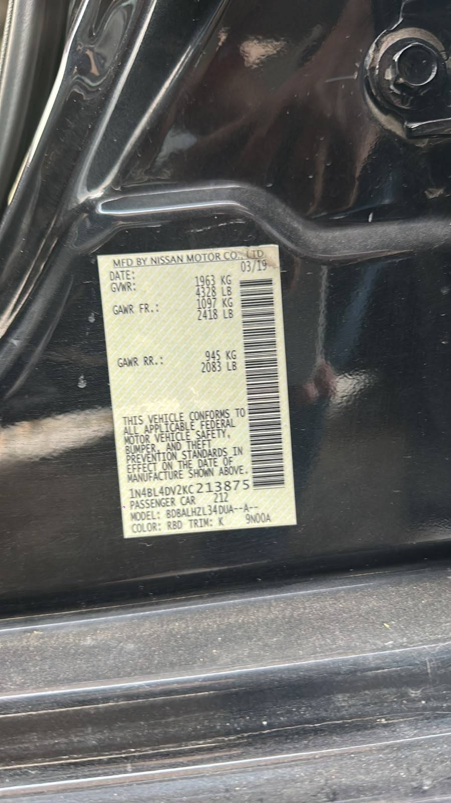 2019 NISSAN ALTIMA — 188120 KM — Lot 2KC213875 — Souq - Marhaba Auctions Used Cars - Image 10